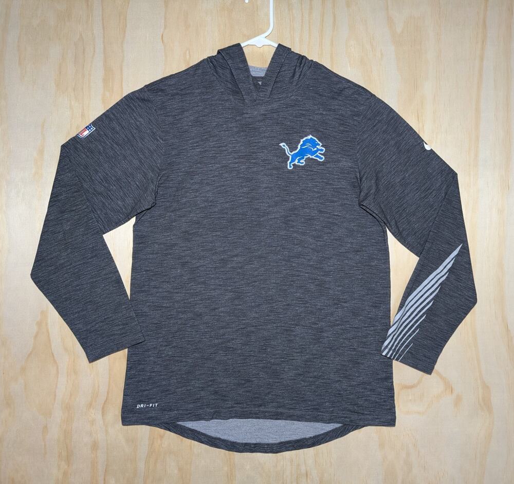 Nike Men's Medium Detroit Lions NFL On-Field Long Sleeve Hoodie T-Shirt Grey